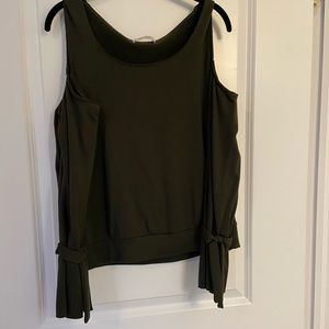 Soft green sweater with shoulder cut outs